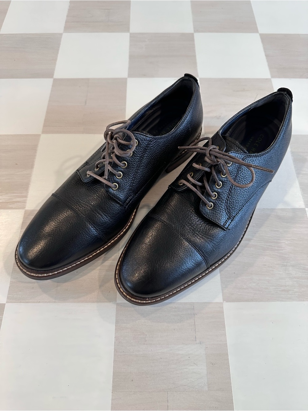 cole haan grand.os black pebbled leather men’s watson cap toe oxfords 9 M C26150